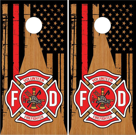 Volunteer Firefighter Flag Wood UV Direct Print Cornhole Tops