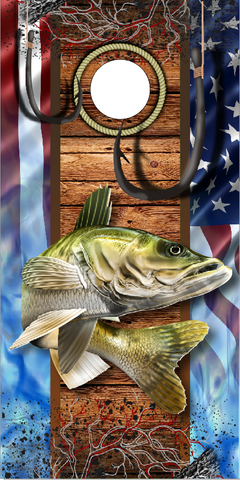 Walleye Fish Hooks American Flag UV Direct Print Cornhole Tops