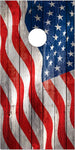 Wavy American Flag Weathered Wood Cornhole Wrap