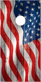 Wavy American Flag Weathered Wood Cornhole Wrap