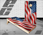 Wavy American Flag Wood Cornhole Boards
