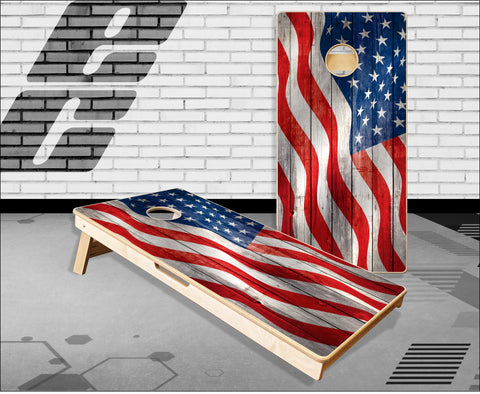 Wavy American Flag Wood Cornhole Boards