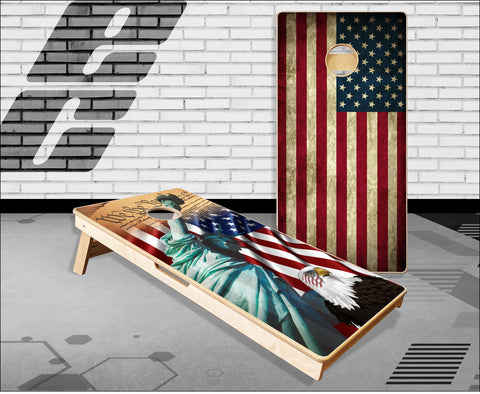 We The People Statue and American Flag Cornhole Boards