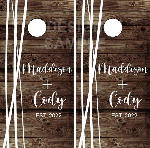Wedding Date Wood Vines UV Direct Print Cornhole Tops