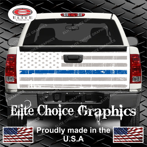 White Distressed Thin Blue Line Flag Tailgate Wrap