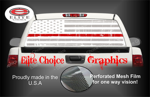 White Distressed Thin Red Line Flag Rear Window Wrap