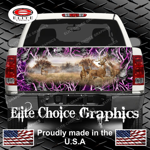 Whitetail Buck Obliteration Skull Pink Camo Tailgate Wrap