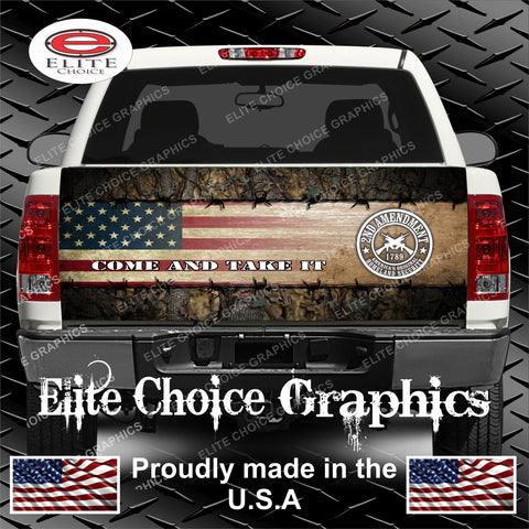 Wicked Wire 2nd Amendment Camo Flag Tailgate Wrap