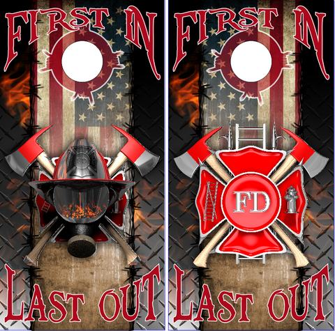 Wicked Wire American Firefighter First IN UV Direct Print Cornhole Tops