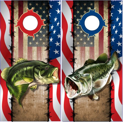 Wicked Wire Bass American Flag UV Direct Print Cornhole Tops