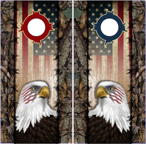 Wicked Wire Eagle Flag Camo UV Direct Print Cornhole Tops