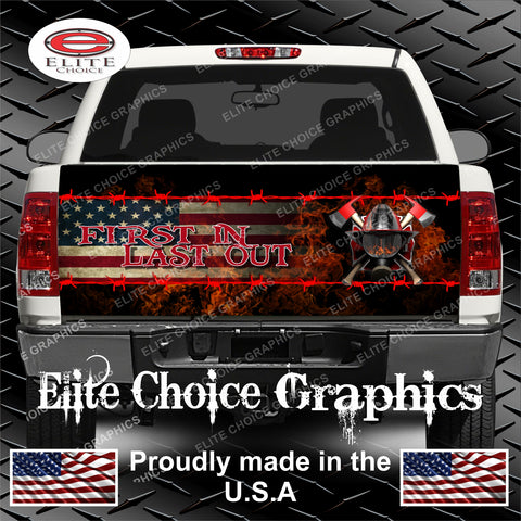 Wicked Wire First In Firefighter Flag Tailgate Wrap
