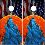 Wolf American Flag Howl Cornhole Wrap