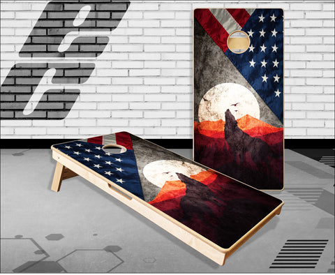Wolf American Flag Cornhole Boards
