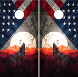 Wolf American Flag UV Direct Print Cornhole Tops