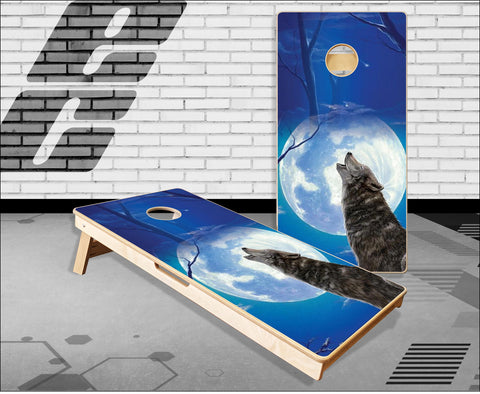Wolf Howling at Moon Cornhole Boards