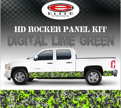 Digital Lime Green Camo Rocker Panel Graphic Decal Wrap Truck SUV - 12" x 24FT