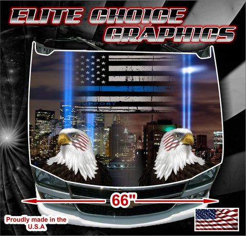 911 Blue Line Tribute American Eagle Vinyl Hood Wrap Bonnet Decal Sticker Graphic Universal Fit