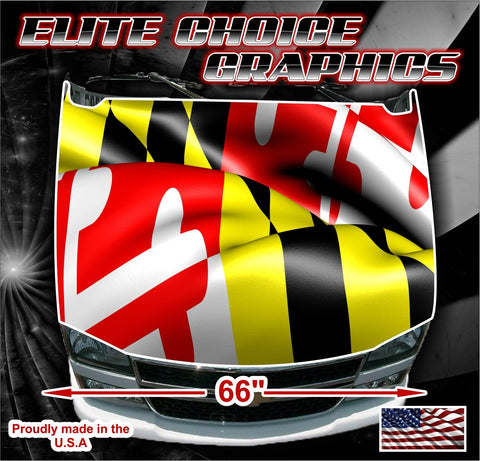 Maryland Flag Wavy Vinyl Hood Wrap Bonnet Decal Sticker Graphic Universal Fit