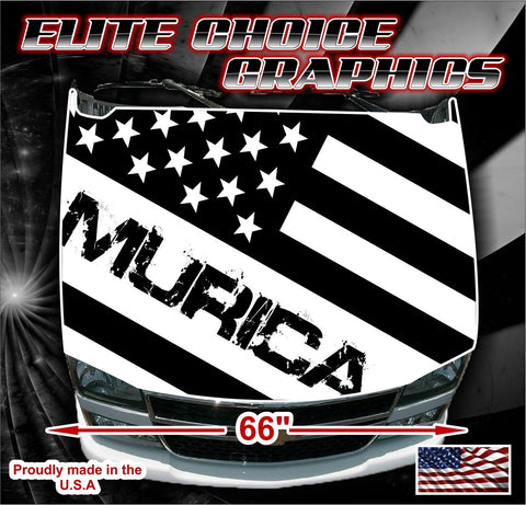 Murica White American Flag 2 Vinyl Hood Wrap Bonnet Decal Sticker Graphic Universal Fit