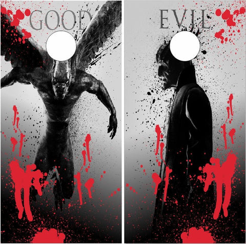 Good VS Evil Gargoyle Cornhole Wrap
