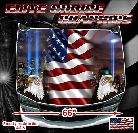 911 Tribute American Flag Eagle Vinyl Hood Wrap Bonnet Decal Sticker Graphic Universal Fit