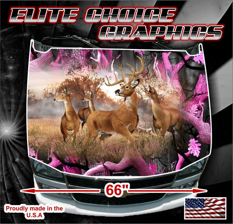 Deer Buck Obliteration Pink Camo Vinyl Hood Wrap Bonnet Decal Sticker Graphic Universal Fit