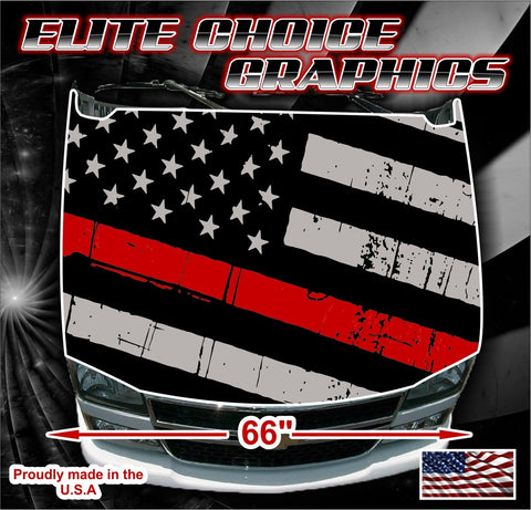 Firefighter Thin Red Line Vinyl Hood Wrap Bonnet Decal Sticker Graphic Universal Fit