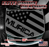 Murica Gray American Flag 2 Vinyl Hood Wrap Bonnet Decal Sticker Graphic Universal Fit