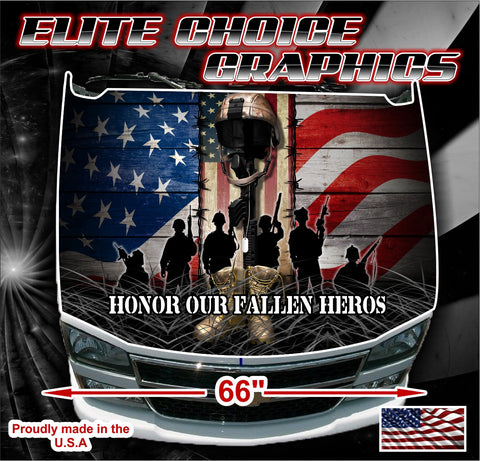 Honor Our Heros Soldier Cross Vinyl Hood Wrap Bonnet Decal Sticker Graphic Universal Fit