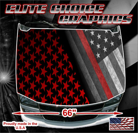 Fire Fighter Thin Red Line Flag Vinyl Hood Wrap Bonnet Decal Sticker Graphic Universal Fit