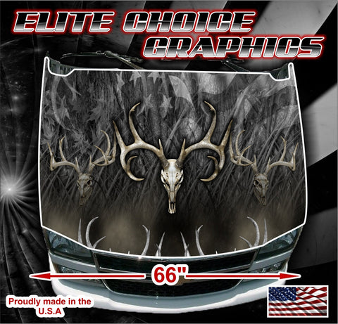 American Deer Buck Skull Flag Vinyl Hood Wrap Bonnet Decal Sticker Graphic Universal Fit