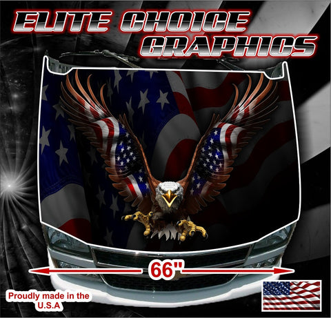 Patriotic American Flag Eagle Vinyl Hood Wrap Bonnet Decal Sticker Graphic Universal Fit