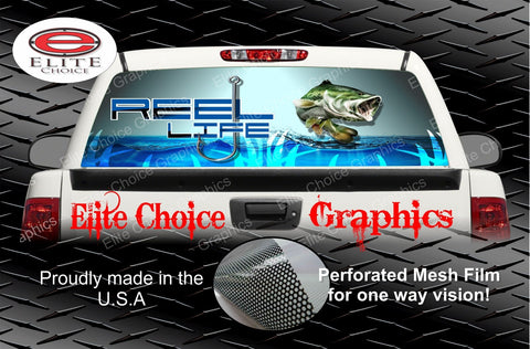 Reel Life Bass Fish Rear Window Graphic Tint Decal Sticker Truck SUV Van Car