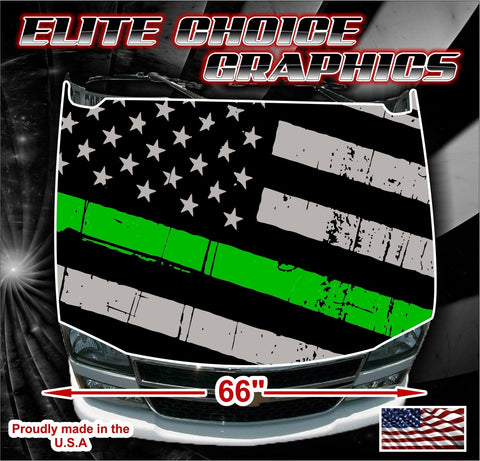 Police Thin Green Line Vinyl Hood Wrap Bonnet Decal Sticker Graphic Universal Fit