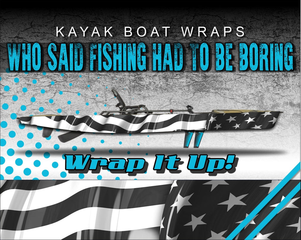 American Flag Black and White Kayak Vinyl Wrap Kit Graphic Decal