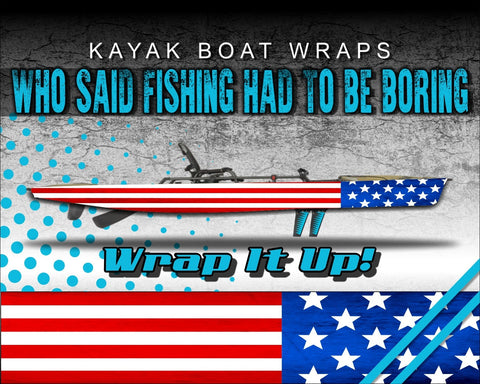 American Flag Flat Kayak Vinyl Wrap Kit Graphic Decal/Sticker 12ft and 14ft