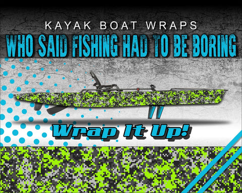 Digital Lime Green Camo Kayak Vinyl Wrap Kit Graphic Decal/Sticker 12ft and 14ft