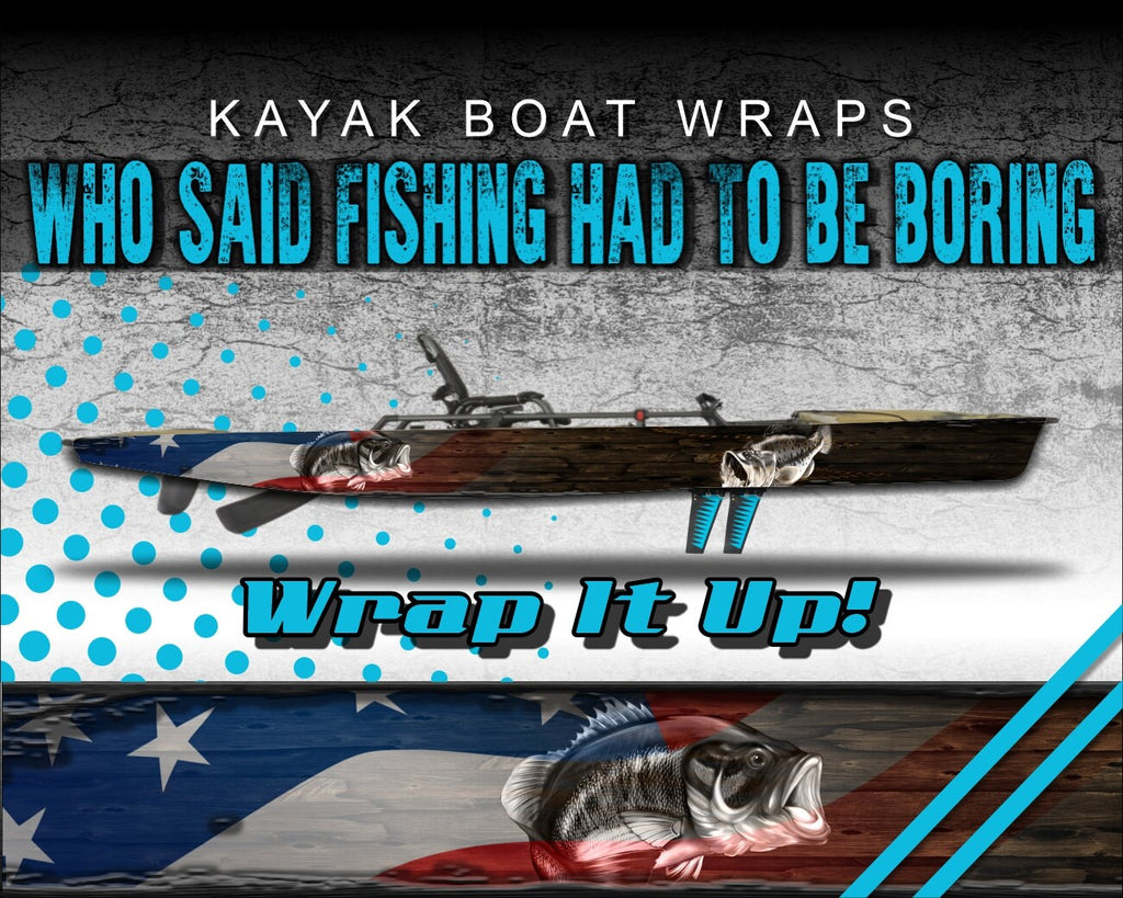 Ghost Bass Wood Flag Kayak Vinyl Wrap Kit Graphic Decal/Sticker