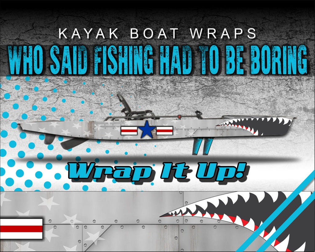 WW2 Era Shark Teeth Airplane Metal Camo Kayak Vinyl Wrap Kit
