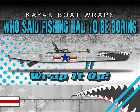 WW2 Era Shark Teeth Airplane Metal Camo Kayak Vinyl Wrap Kit Graphic Decal/Sticker 12ft and 14ft