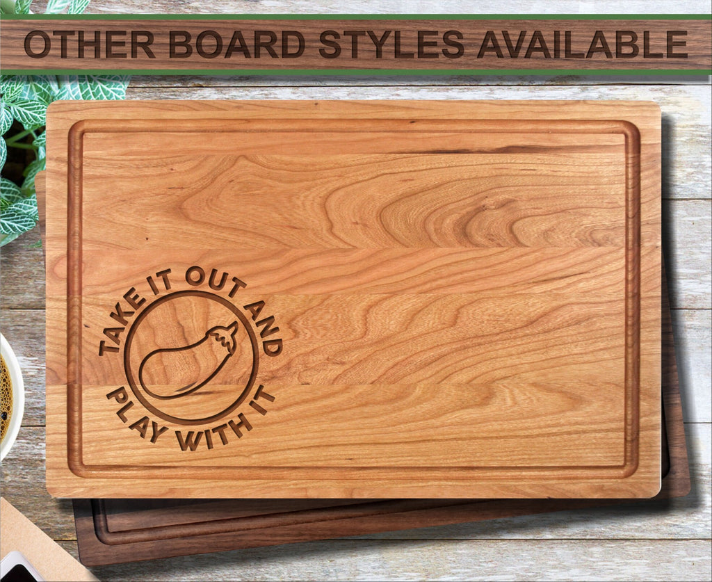 Take It Out Eggplant Funny Personalized Wood Cutting Board – Elite