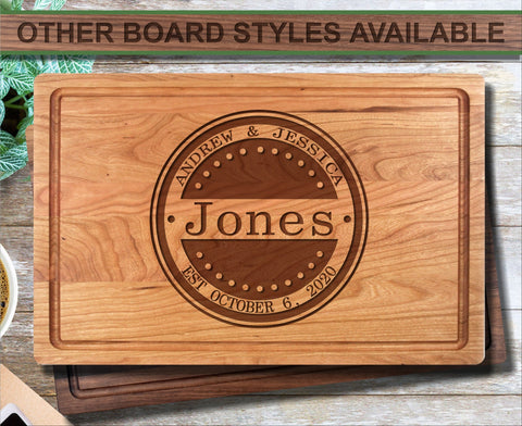 Family Name Established Round Personalized Wood Cutting Board