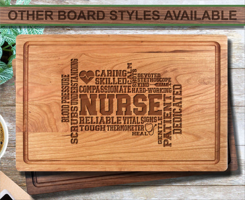 Nurse Word Art Personalized Wood Cutting Board