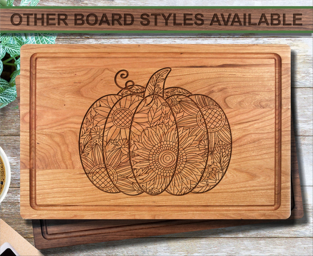 Pumpkin Sunflower Zantangle Personalized Wood Cutting Board