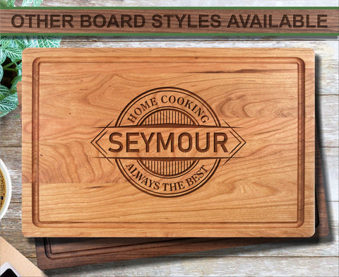 Home Cooking Family Name Personalized Wood Cutting Board