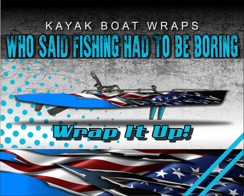 American Flag Ripped Kayak Vinyl Wrap Kit Graphic Decal/Sticker 12ft and 14ft