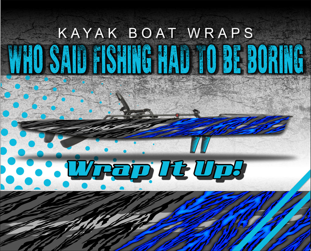 Fighting Tiger Blue Kayak Vinyl Wrap Kit Graphic Decal/Sticker