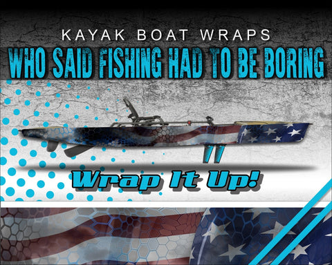 Chameleon 2 Blue American Flag WAVY Kayak Vinyl Wrap Kit Graphic Decal/Sticker 12ft and 14ft