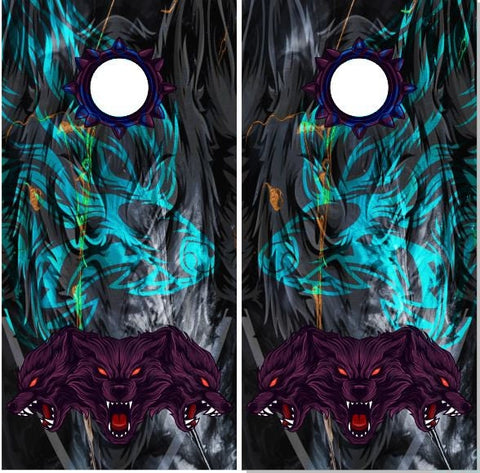 Cerberus Mythical Wolf Cornhole Wrap Bag Toss Decal Baggo Skin Sticker Wraps Laminated or Non Laminated